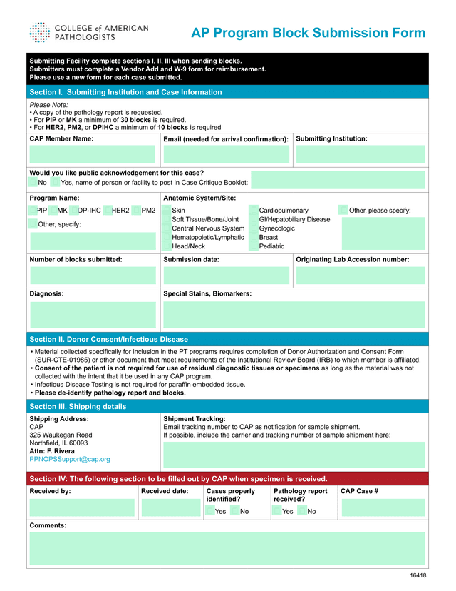 AP Program Block Submission Form screenshot