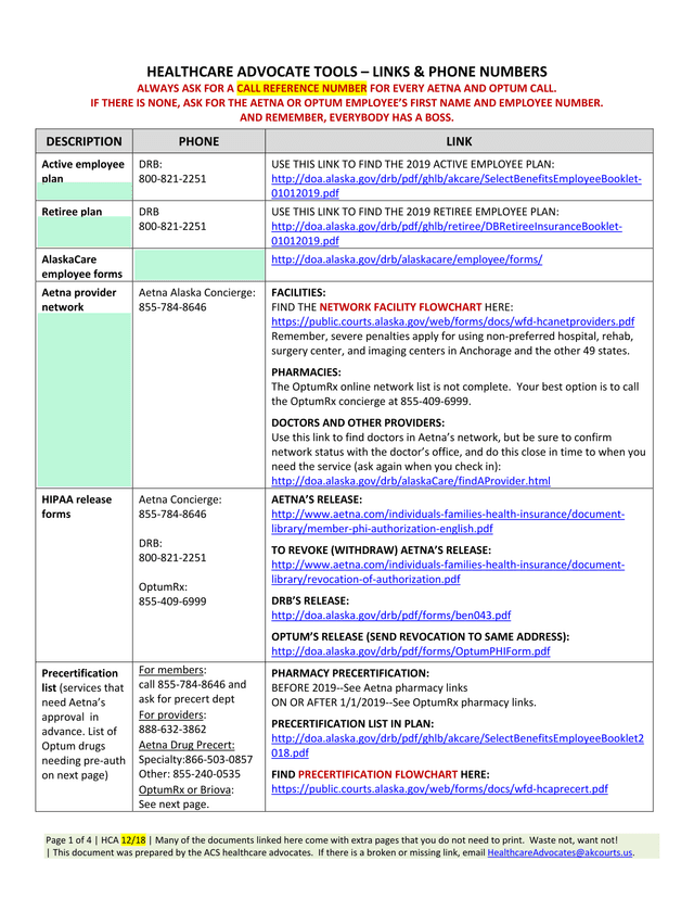 HEALTHCARE ADVOCATE TOOLS  LINKS  PHONE NUMBERS screenshot