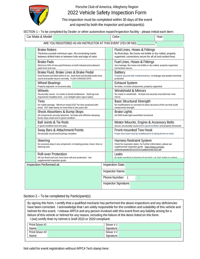 Vehicle Inspection Form screenshot