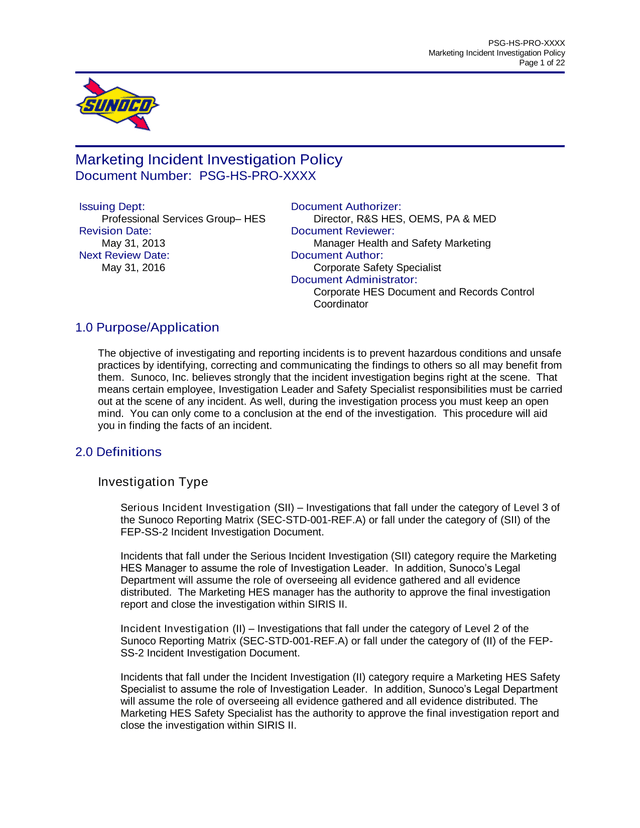 Marketing Incident Investigation Policy screenshot