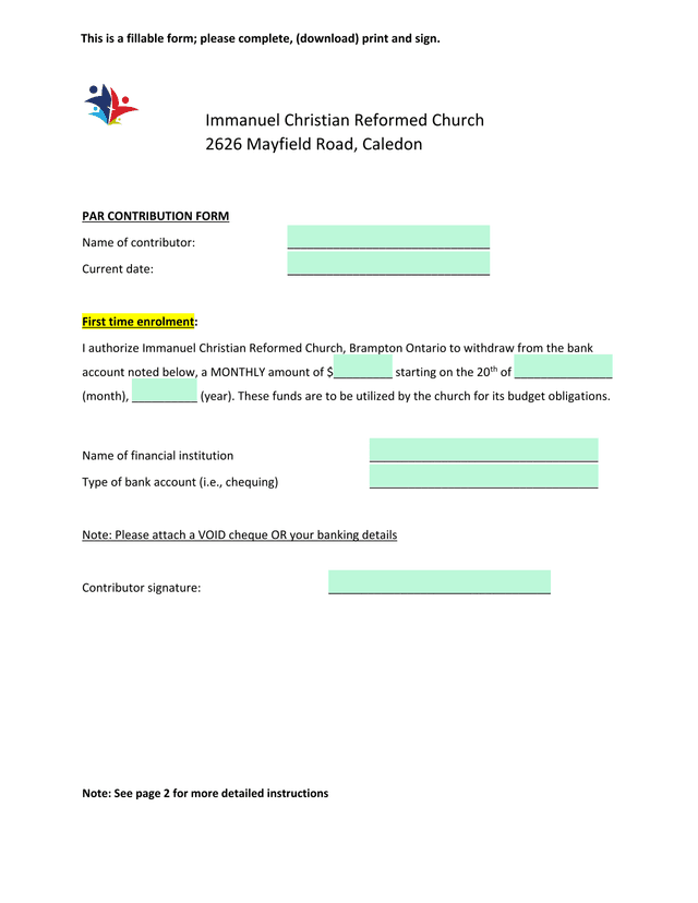 PAR Contribution Form screenshot