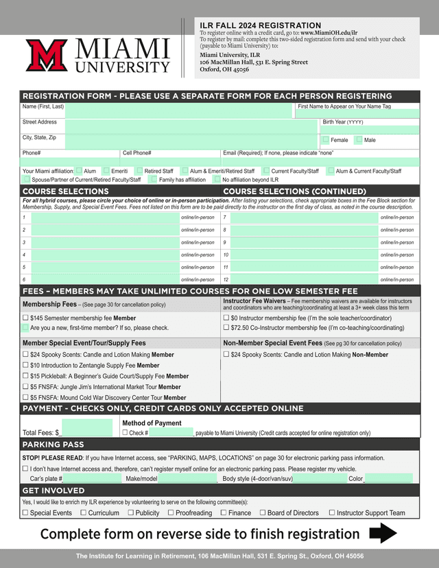 REGISTRATION FORM   Institute For Learning In Retirement screenshot