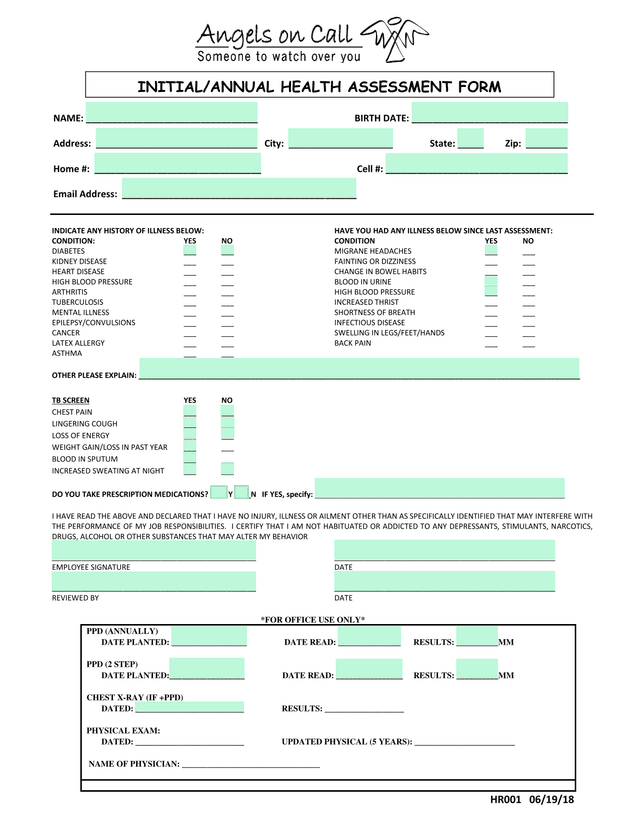 Medical History Form screenshot