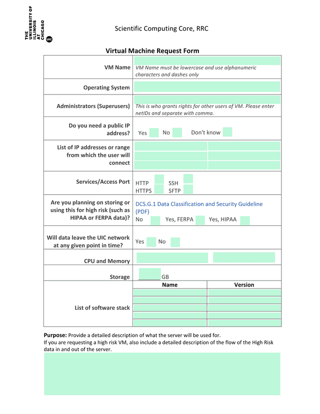 Virtual Machine Request Form screenshot