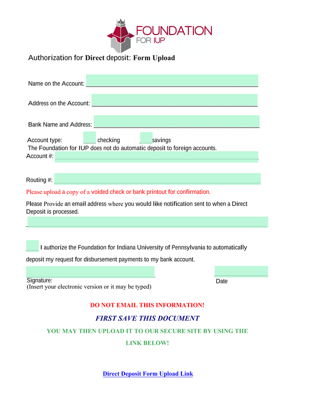 Authorization For Direct Deposit Form Upload screenshot