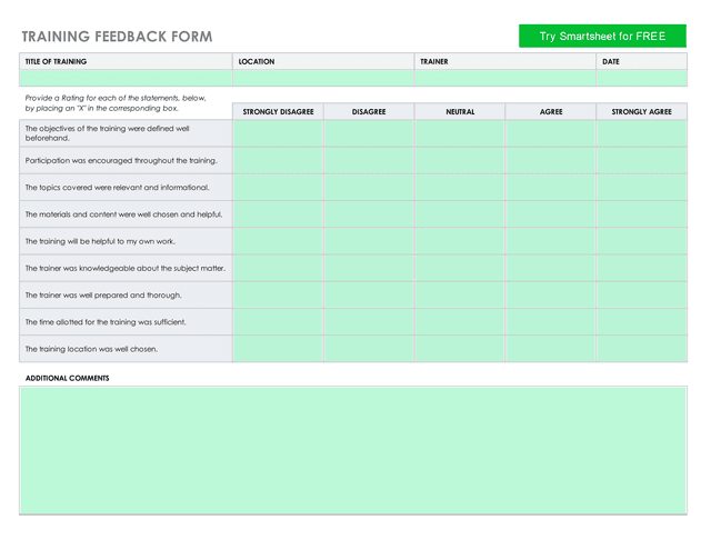 TRAINING FEEDBACK FORM screenshot