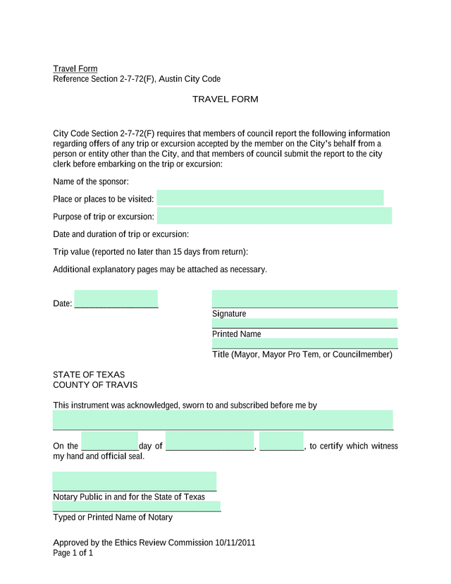Travel Form screenshot