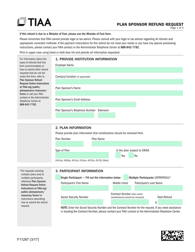 Plan Sponsor Refund Request screenshot