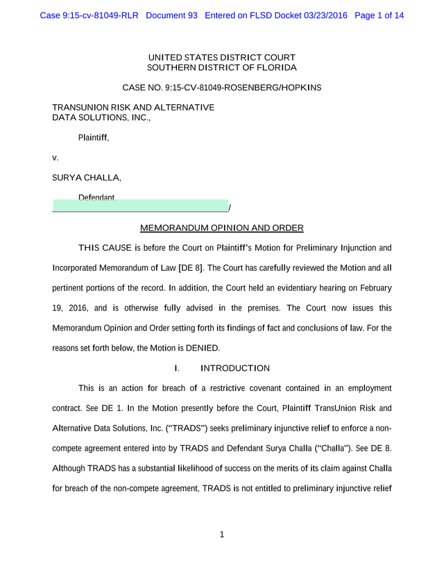 United States District Court Memorandum Opinion And Order screenshot