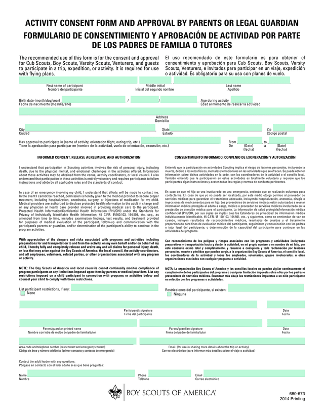 Activity Consent Form And Approval By Parents Or Legal Guardian screenshot