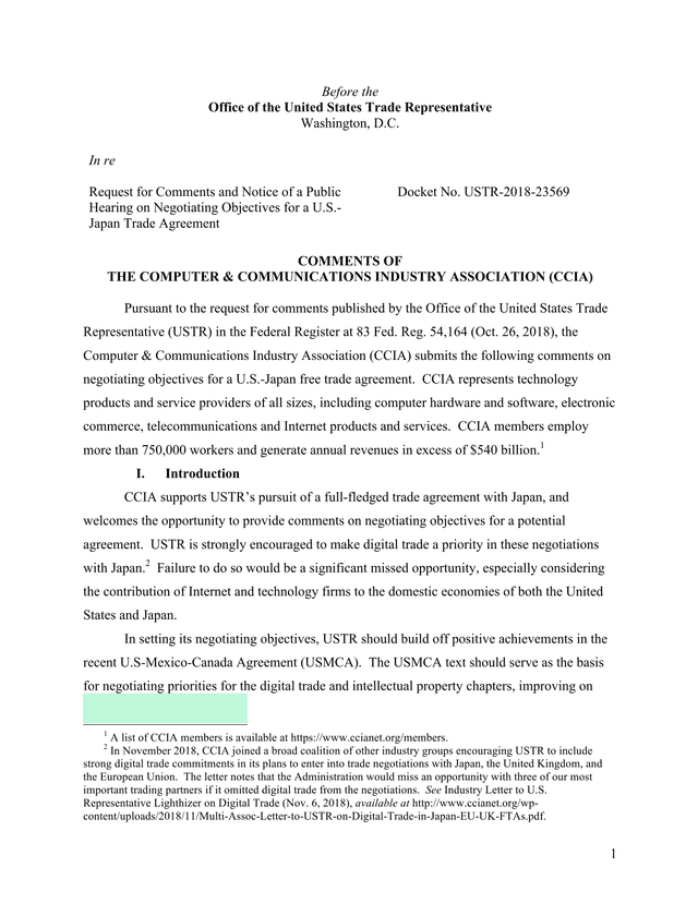Request For Comments On U.S. Japan Trade Agreement Negotiating Objectives screenshot