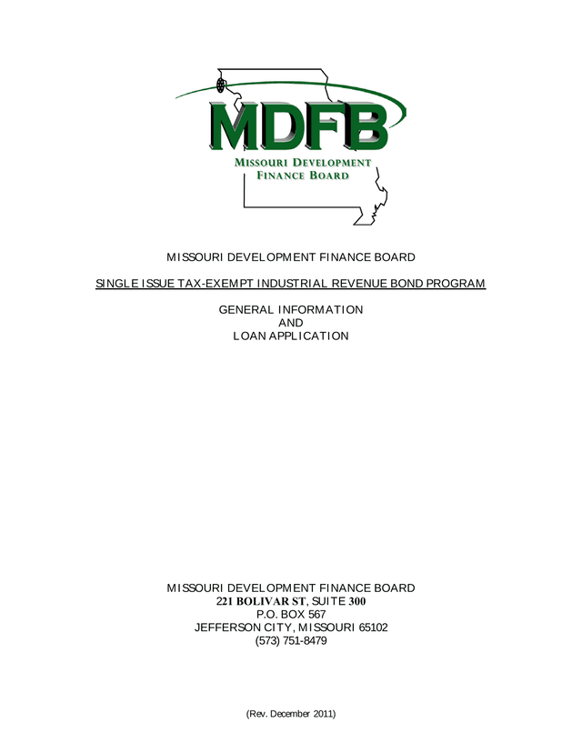 Single Issue Tax Exempt Industrial Revenue Bond Program   General Information And Loan Application screenshot