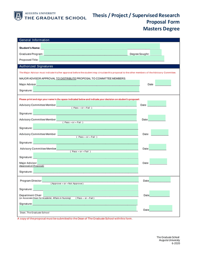 Thesis  Project  Supervised Research Proposal Form Masters Degree screenshot