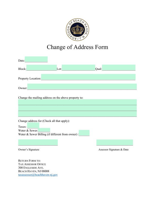 Change Of Address Form screenshot
