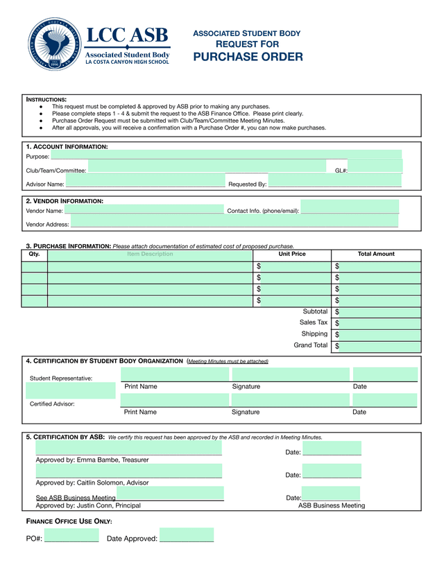 Request For Purchase Order screenshot