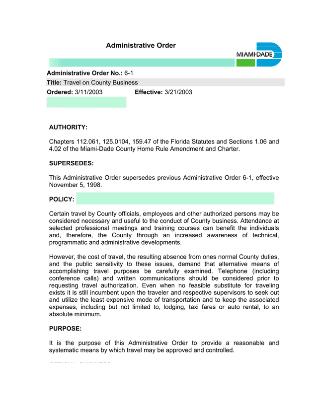 Administrative Order No. 6 1 Travel On County Business screenshot
