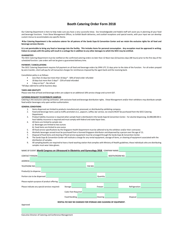 Booth Catering Order Form 2018 screenshot