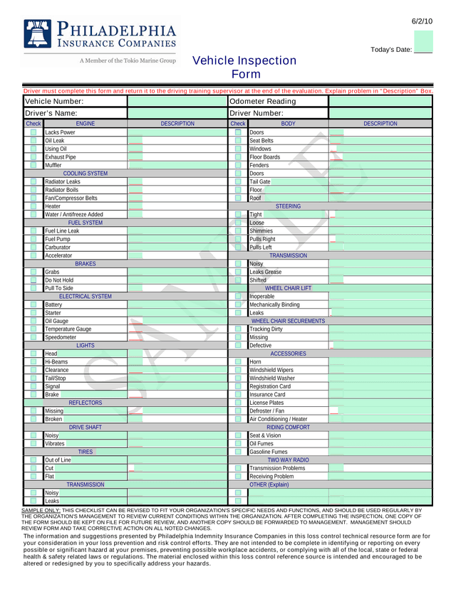 Vehicle Inspection Form screenshot