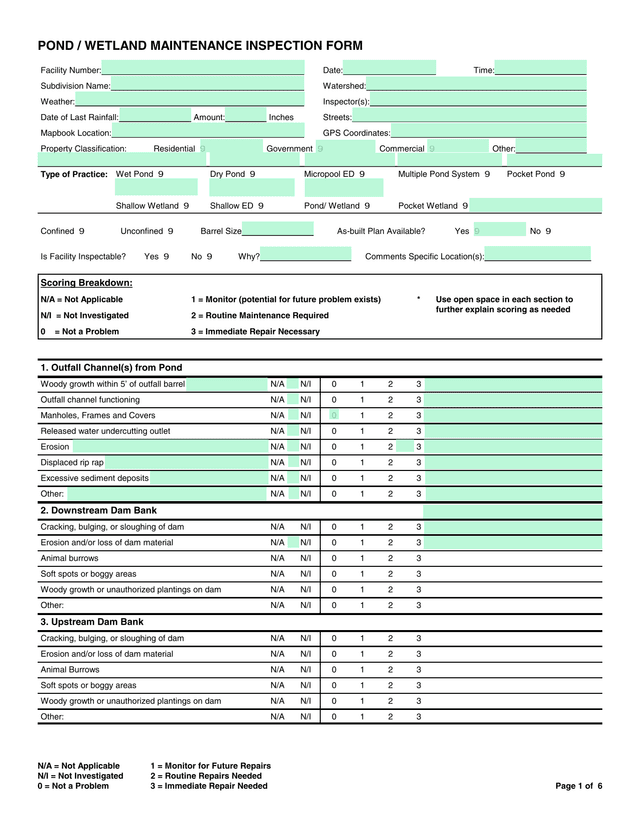 POND  WETLAND MAINTENANCE INSPECTION FORM screenshot