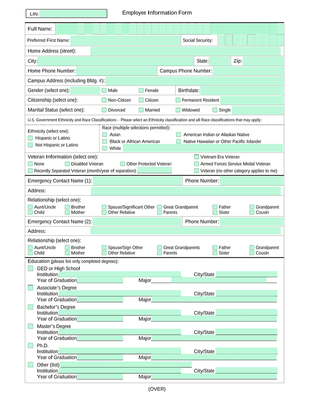 Employee Information Form screenshot