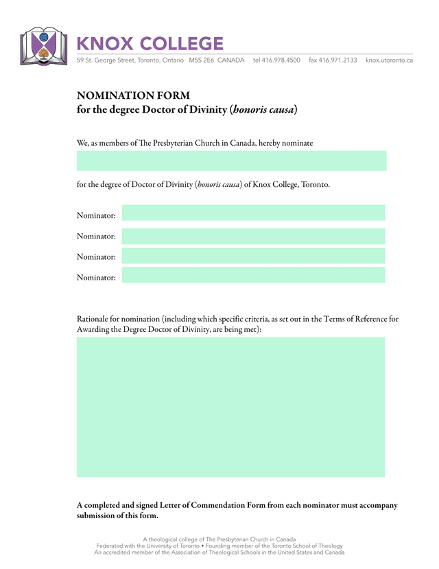 Nomination Form For Doctor Of Divinity (Honoris Causa) screenshot
