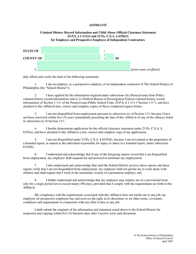 Criminal History Record Information And Child Abuse Official Clearance Statement screenshot