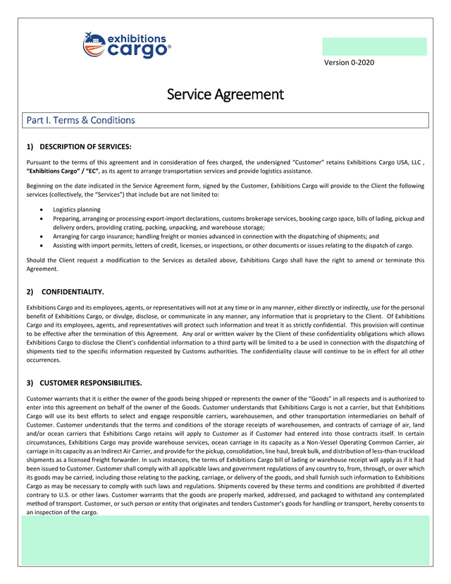 Service Agreement screenshot