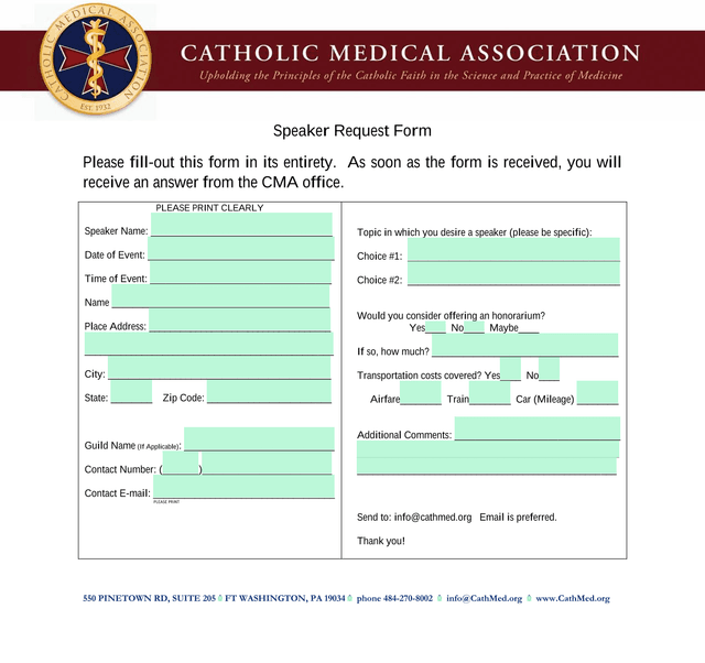 Speaker Request Form screenshot
