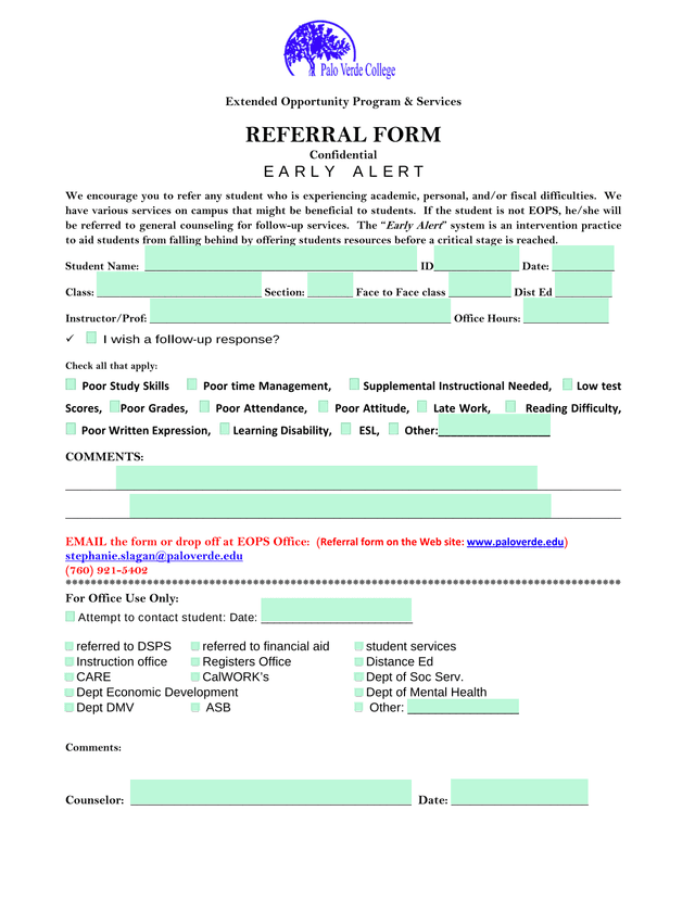 Extended Opportunity Program  Services REFERRAL FORM screenshot