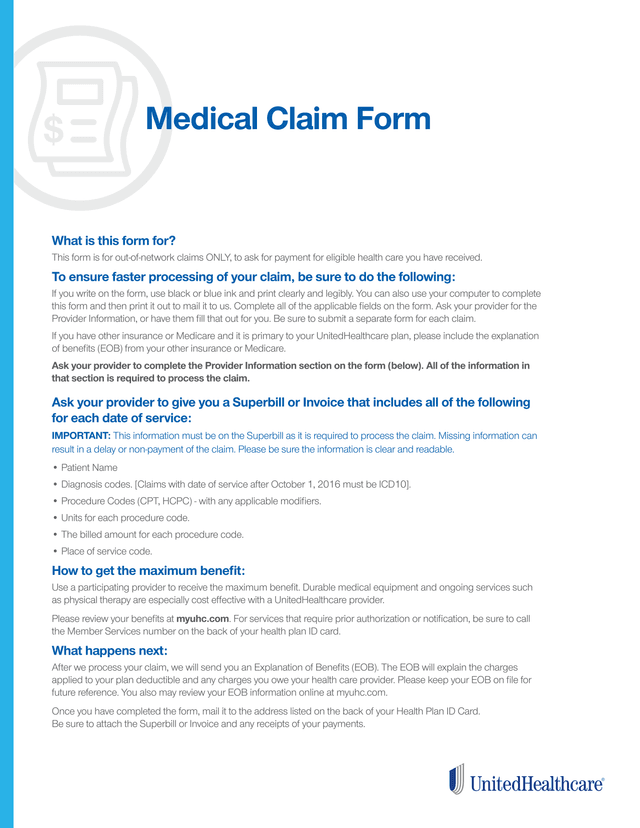 Medical Claim Form screenshot