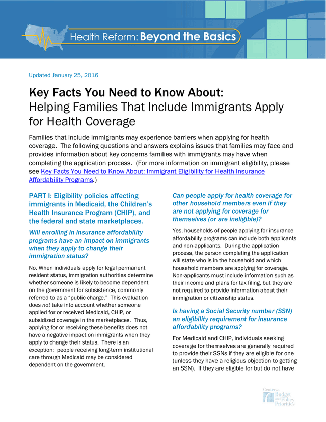 Key Facts You Need To Know About Helping Families That Include Immigrants Apply For Health Coverage screenshot