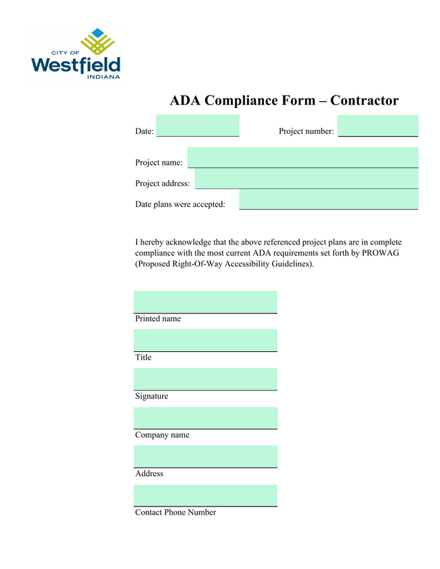 ADA Compliance Form  Contractor screenshot
