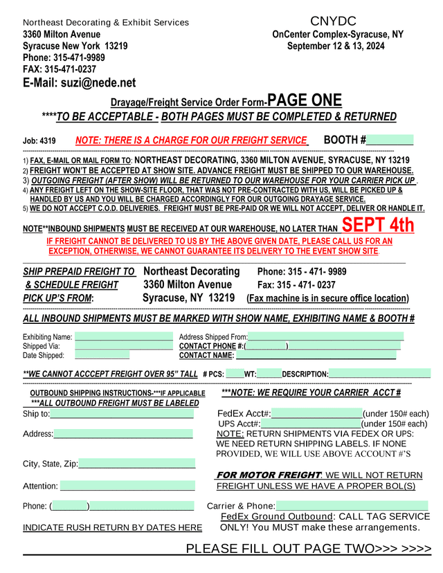 DrayageFreight Service Order Form PAGE ONE screenshot