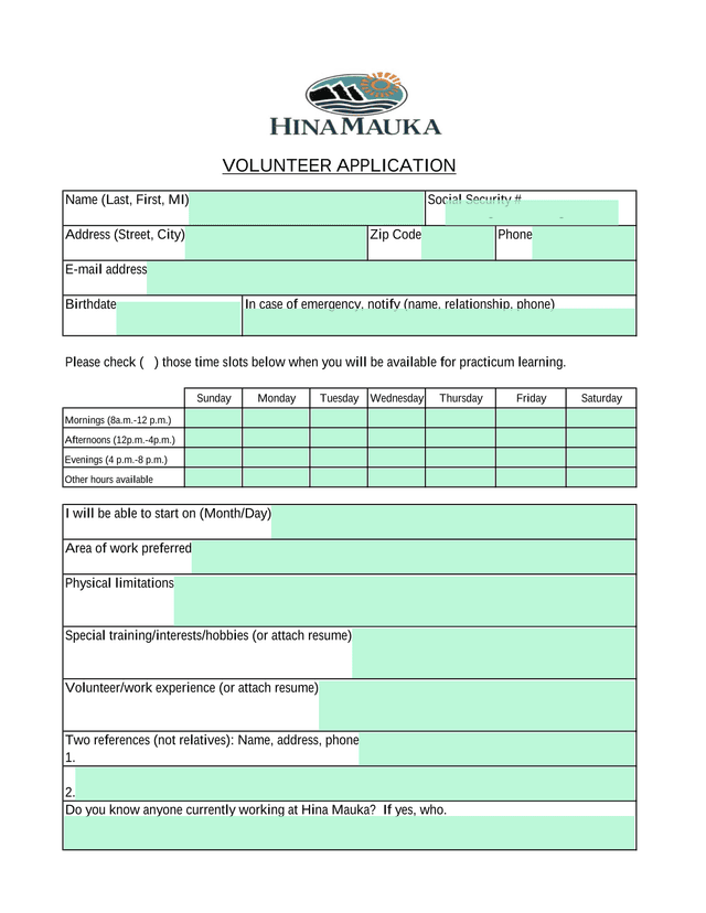 Volunteer Application screenshot