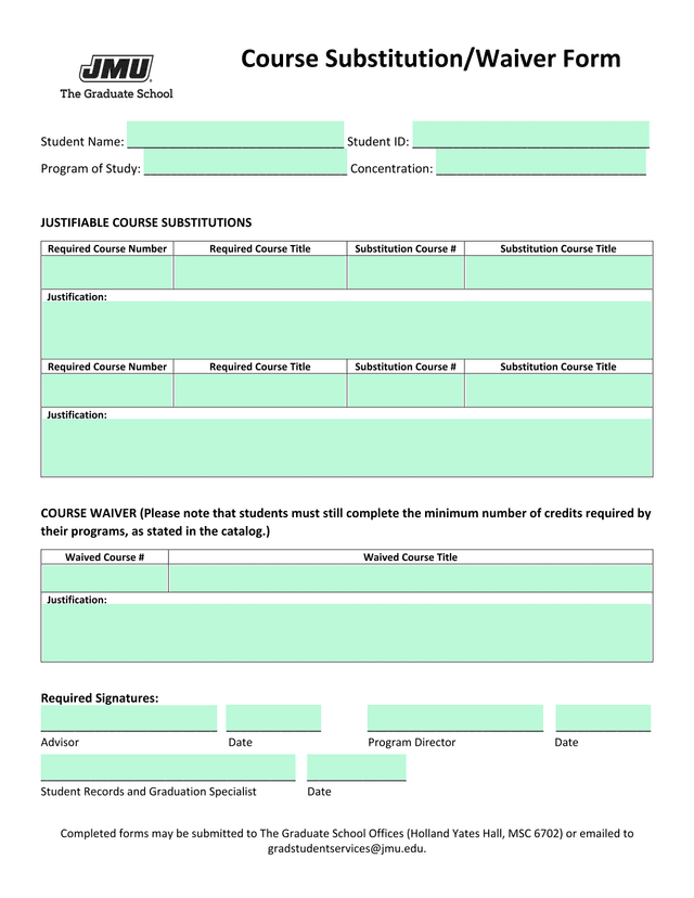 Course SubstitutionWaiver Form screenshot
