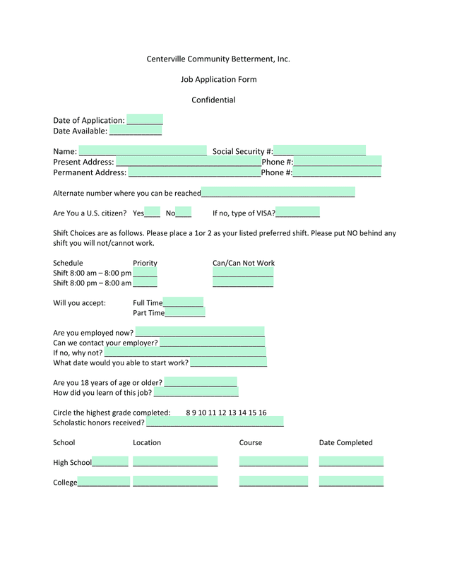Job Application Form screenshot
