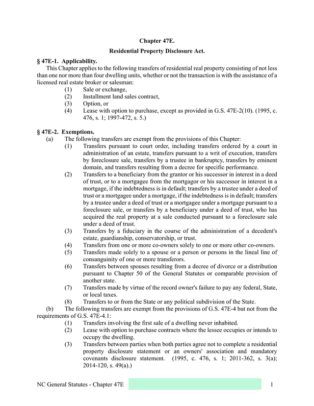 NC General Statutes   Chapter 47E screenshot
