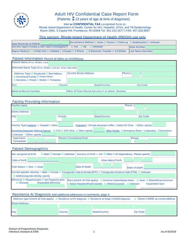 Adult HIV Confidential Case Report Form screenshot