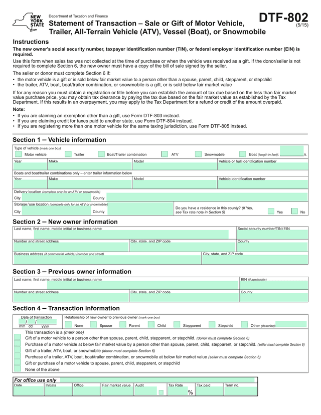 Statement Of Transaction  Sale Or Gift Of Motor Vehicle, Trailer, All Terrain Vehicle (ATV), Vessel  screenshot