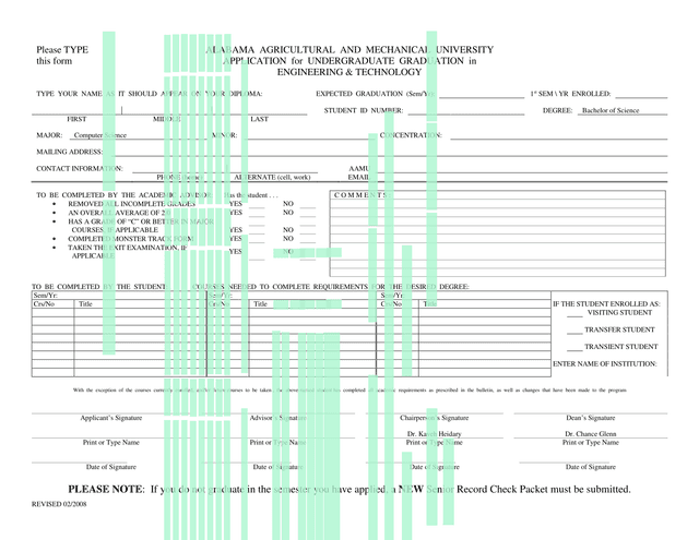 Alabama Agricultural And Mechanical University   Application For Undergraduate Graduation In Enginee screenshot