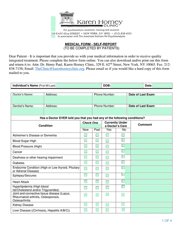 MEDICAL FORM   SELF REPORT screenshot