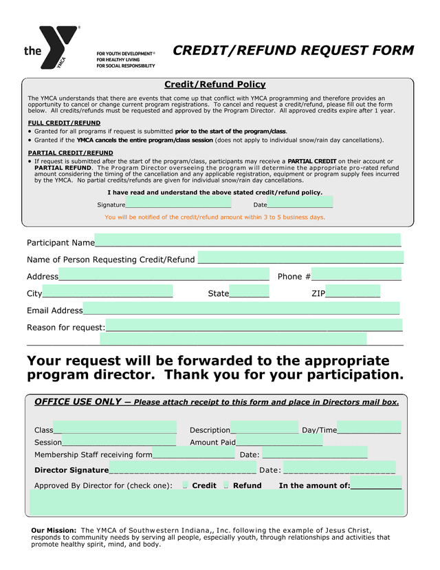 CreditRefund Request Form screenshot