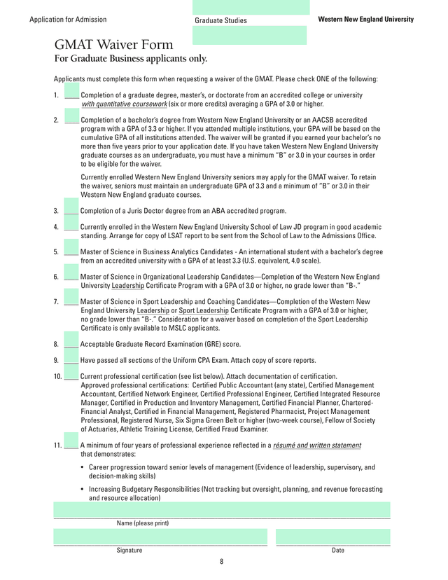 GMAT Waiver Request Form screenshot