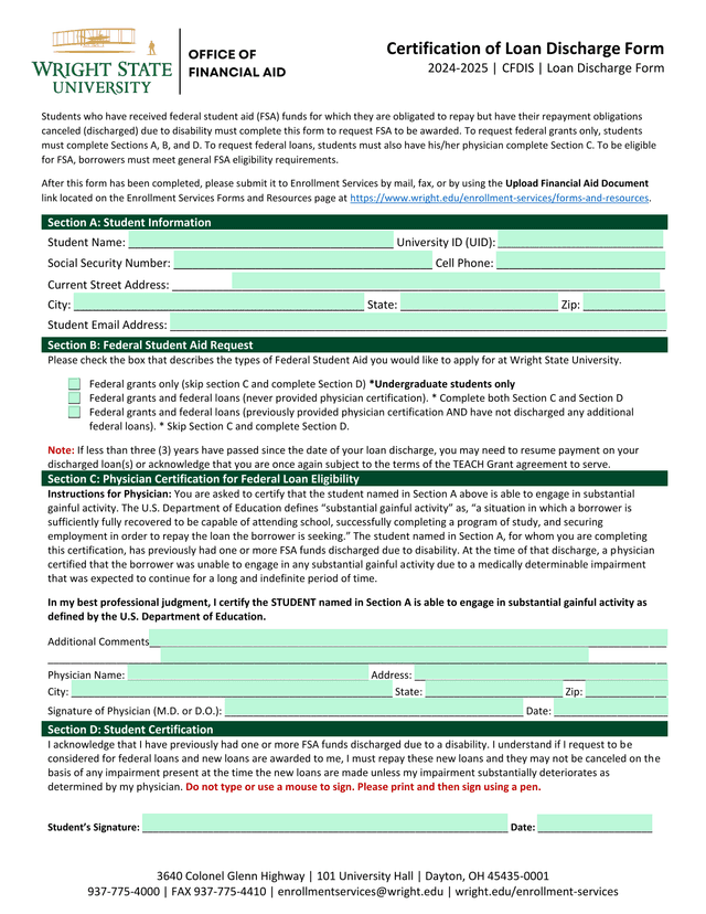 Certification Of Loan Discharge Form screenshot