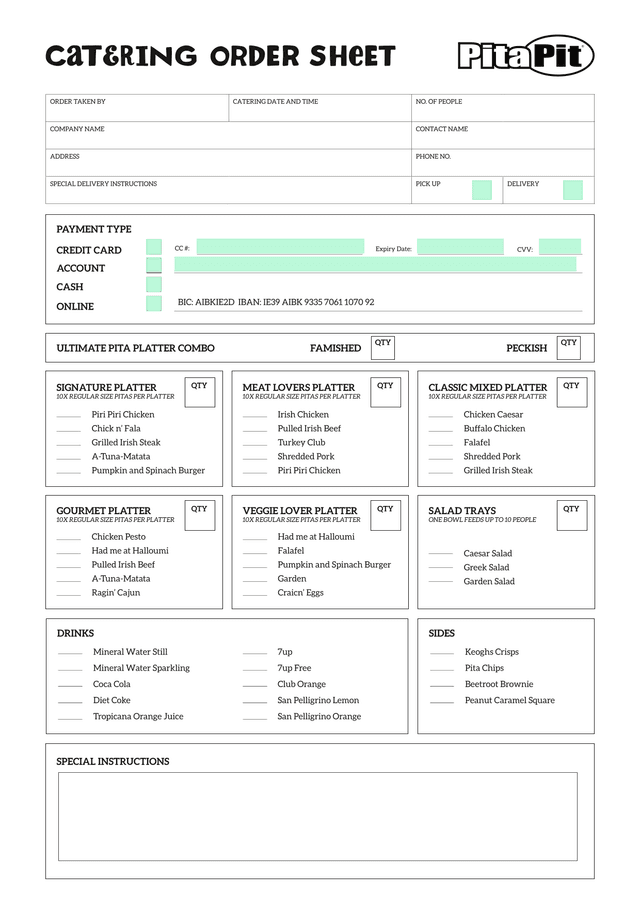 Catering Order Form screenshot