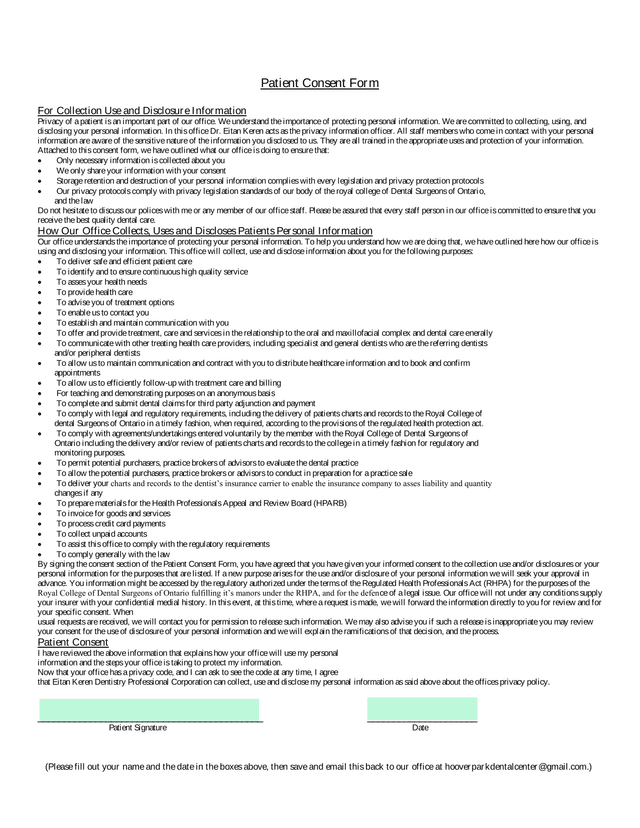 Patient Consent Form For Collection Use And Disclosure Information screenshot