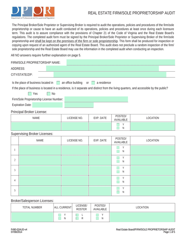 Real Estate FirmSole Proprietorship Audit screenshot