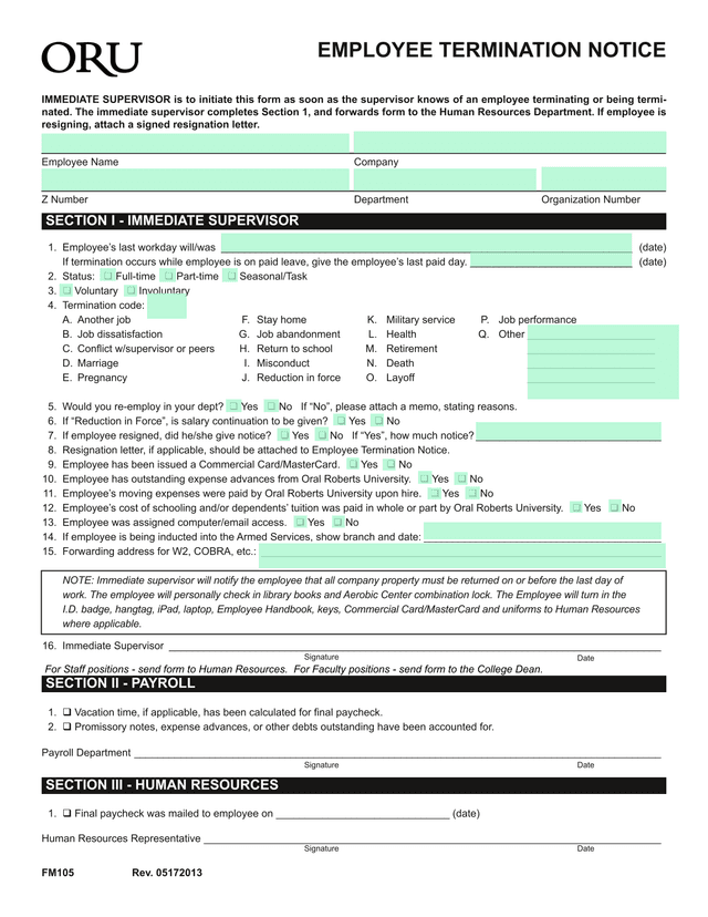 Employee Termination Notice screenshot