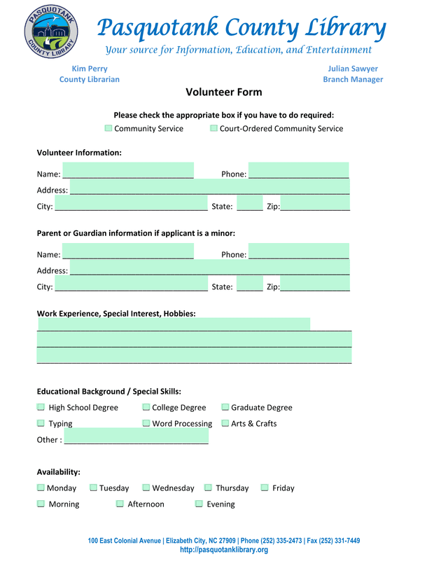 Volunteer Form screenshot