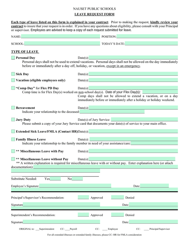 NAUSET PUBLIC SCHOOLS LEAVE REQUEST FORM screenshot
